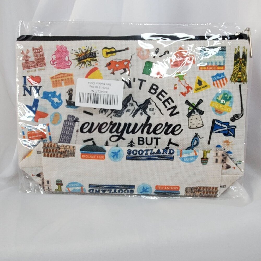 Travel-Themed Cosmetic Pouch  "I Haven't Been Everywhere But Its On My List" - Picture 3 of 5